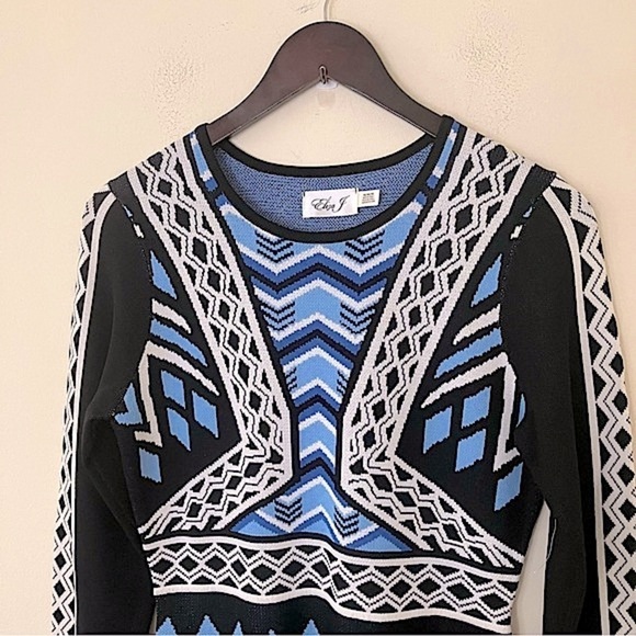 Eliza J Women’s Long Sleeve Geometric Fit and Flare Midi Sweater Dress Medium - Picture 9 of 13